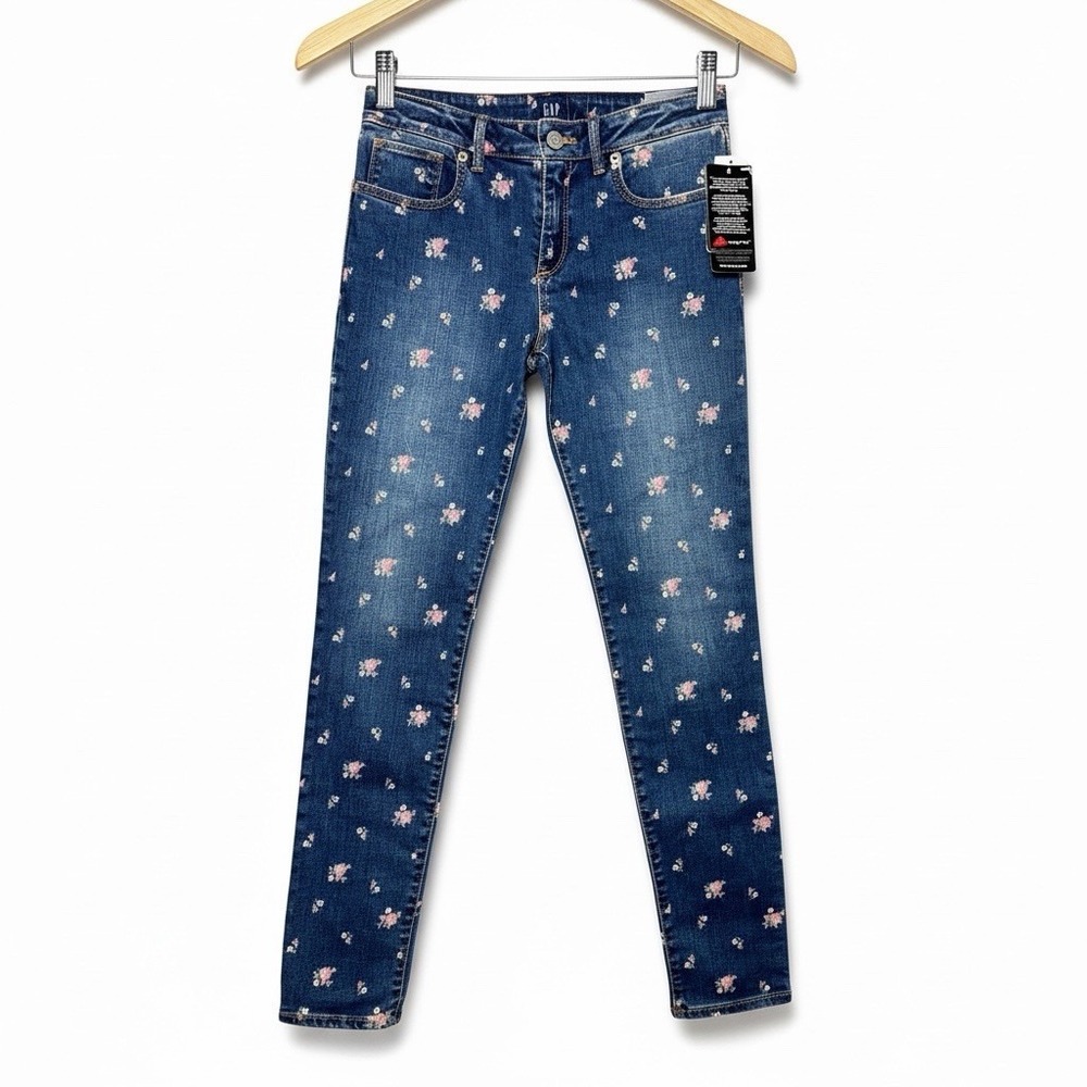 NWT GAP Girls Size 12 Super Skinny‎ Jeans Floral Stretch Mid Rise Cottagecore